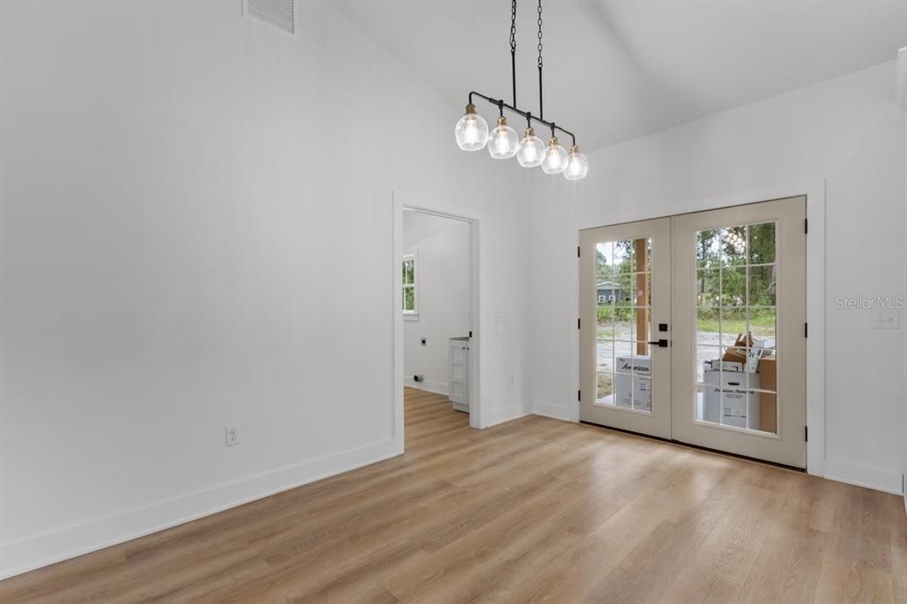 Empty room, Interior, Pendant Lights, Wood Texture Flooring
