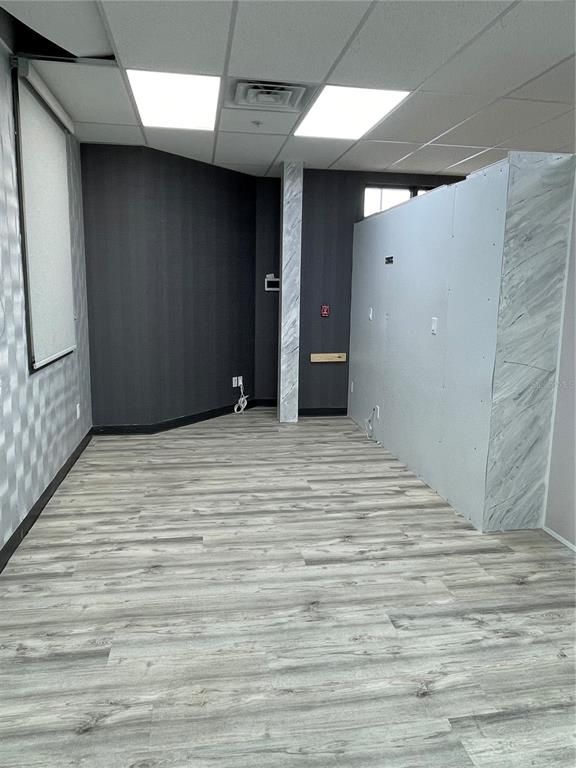 Empty room, Interior, Marble Walls, Recessed Lighting, Wood Texture Flooring