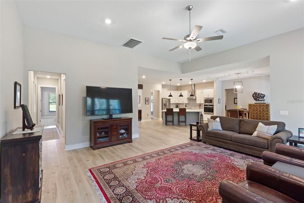 Interior, Kitchen, Living room, Pendant Lights, Recessed Lighting, Stainless Steel Appliances, Wood Texture Flooring
