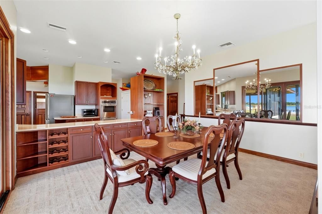 Chandelier, Dining room, Interior, Kitchen, Recessed Lighting, Stainless Steel Appliances