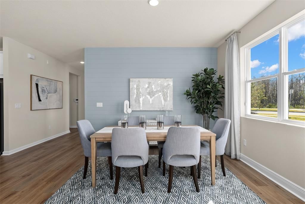 Dining room, Interior, Recessed Lighting, Wood Texture Flooring