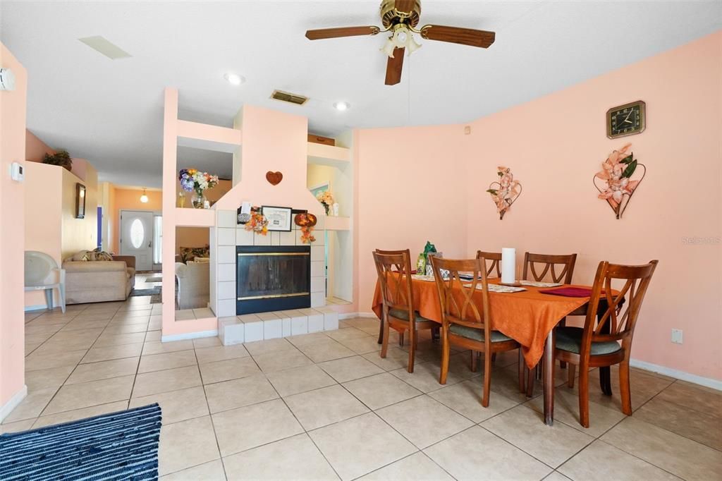 Dining room, Fireplace, Interior, Recessed Lighting