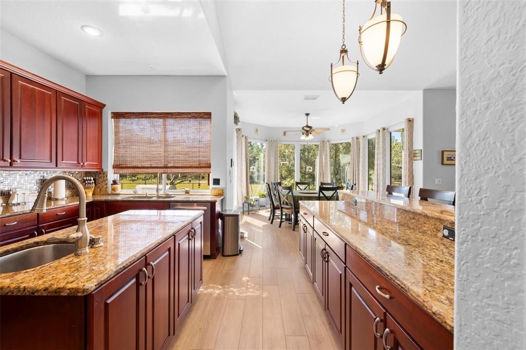 Dining room, Interior, Kitchen, Pendant Lights, Recessed Lighting, Wood Texture Flooring