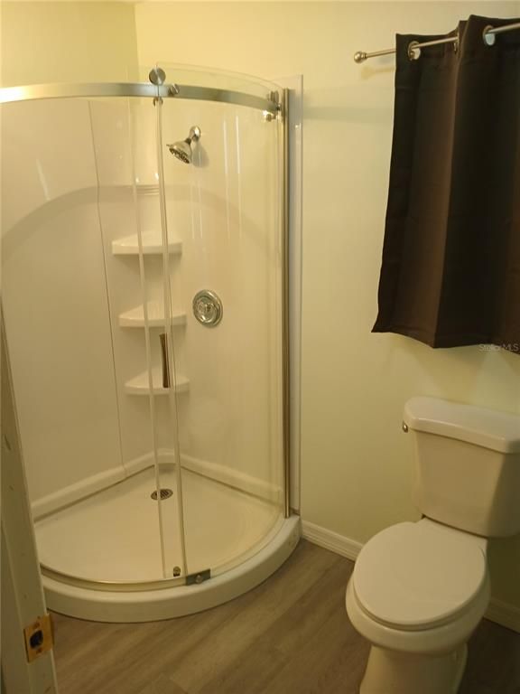 Bathroom, Glass Shower, Interior, Wood Texture Flooring