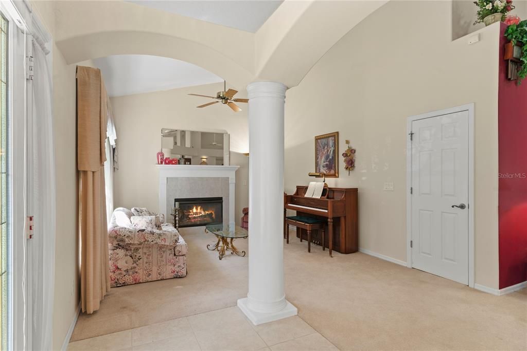 Fireplace, Interior, Living room, Piano