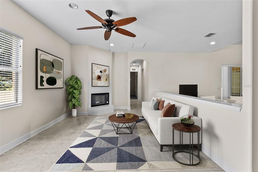 Fireplace, Interior, Living room, Recessed Lighting