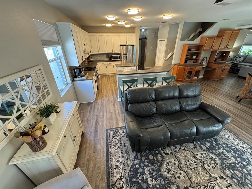 Interior, Kitchen, Living room, Stainless Steel Appliances, Wood Texture Flooring