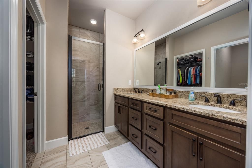 Bathroom, Dual Sink Vanities, Glass Shower, Interior, Recessed Lighting