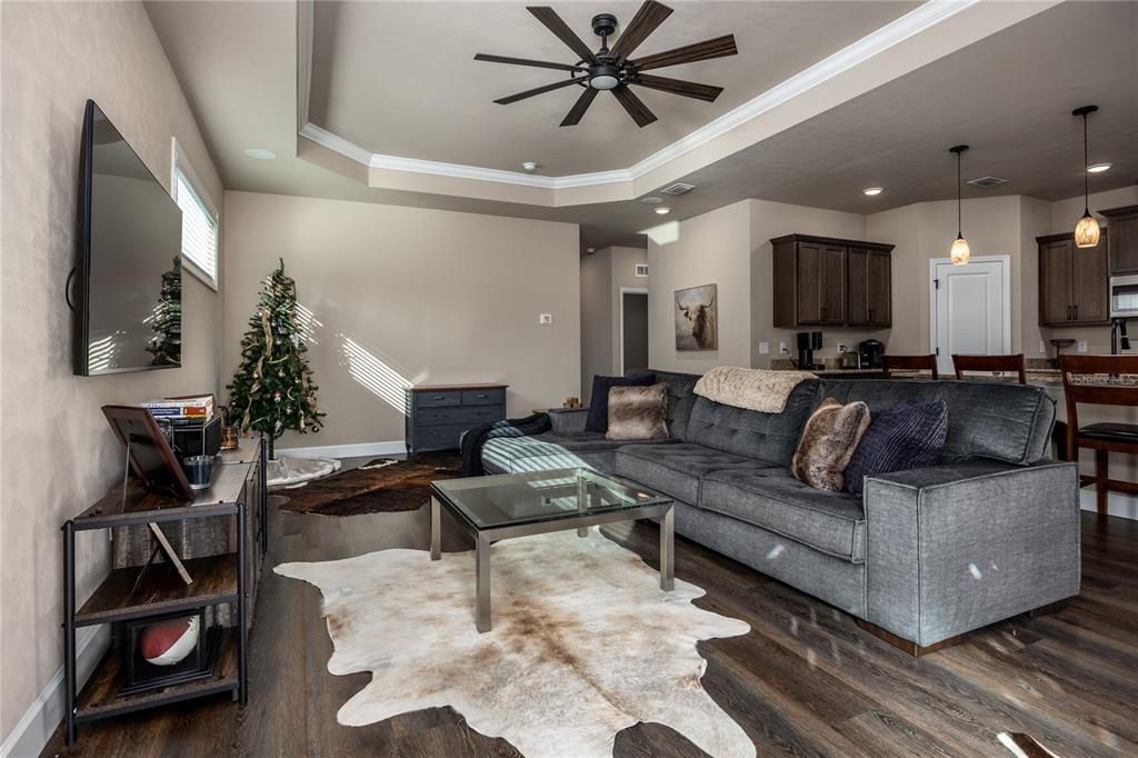 Interior, Kitchen, Living room, Pendant Lights, Recessed Lighting, Wood Texture Flooring