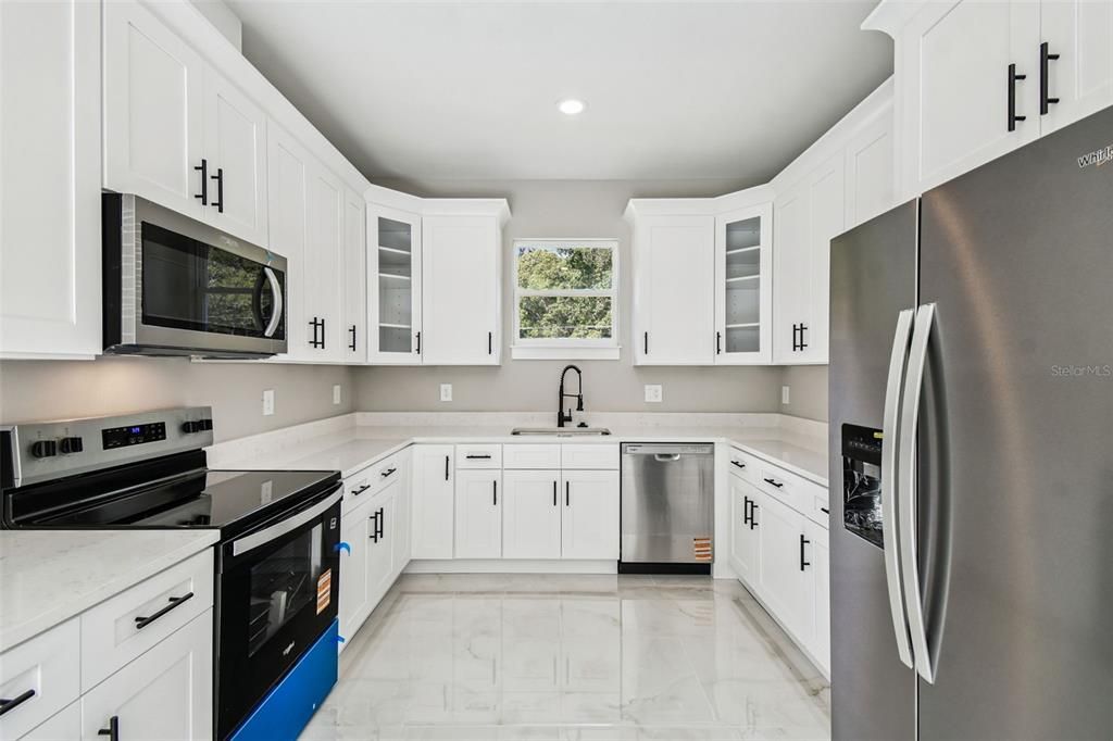Interior, Kitchen, Marble, Recessed Lighting, Stainless Steel Appliances