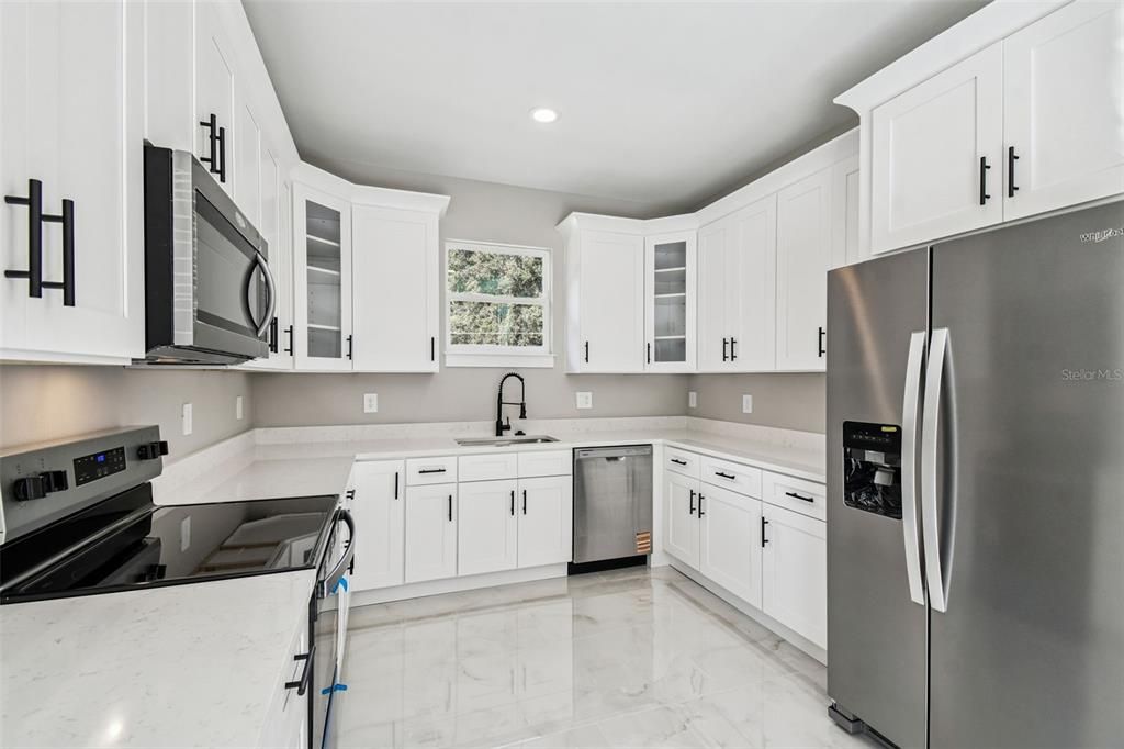 Interior, Kitchen, Marble, Recessed Lighting, Stainless Steel Appliances
