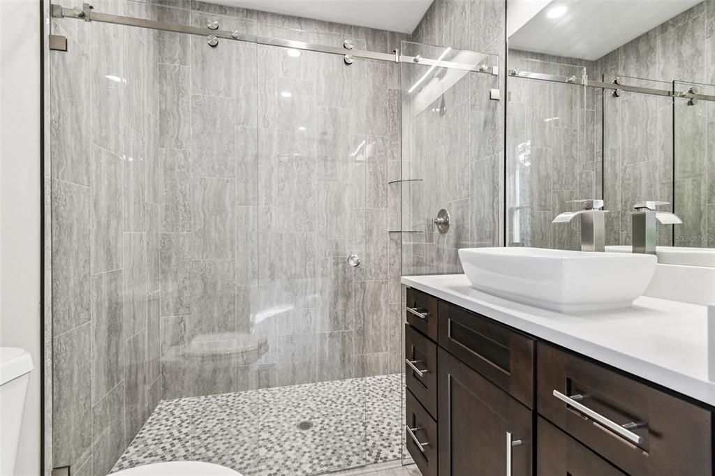 Bathroom, Glass Shower, Interior, Recessed Lighting
