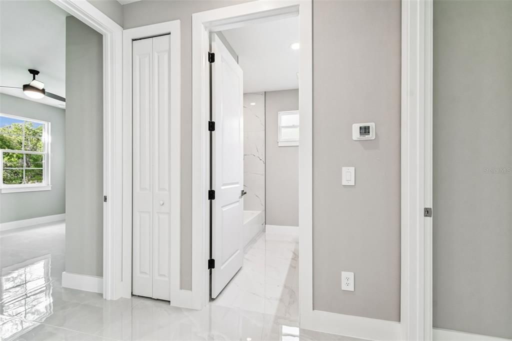 Bathroom, Interior, Marble, Recessed Lighting
