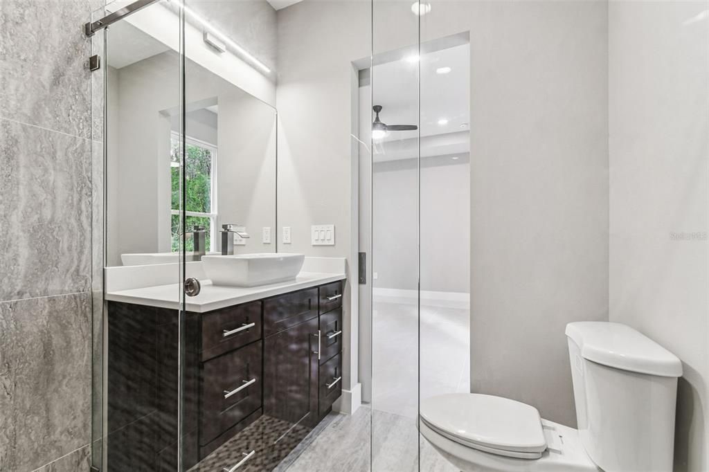 Bathroom, Glass Shower, Interior, Recessed Lighting
