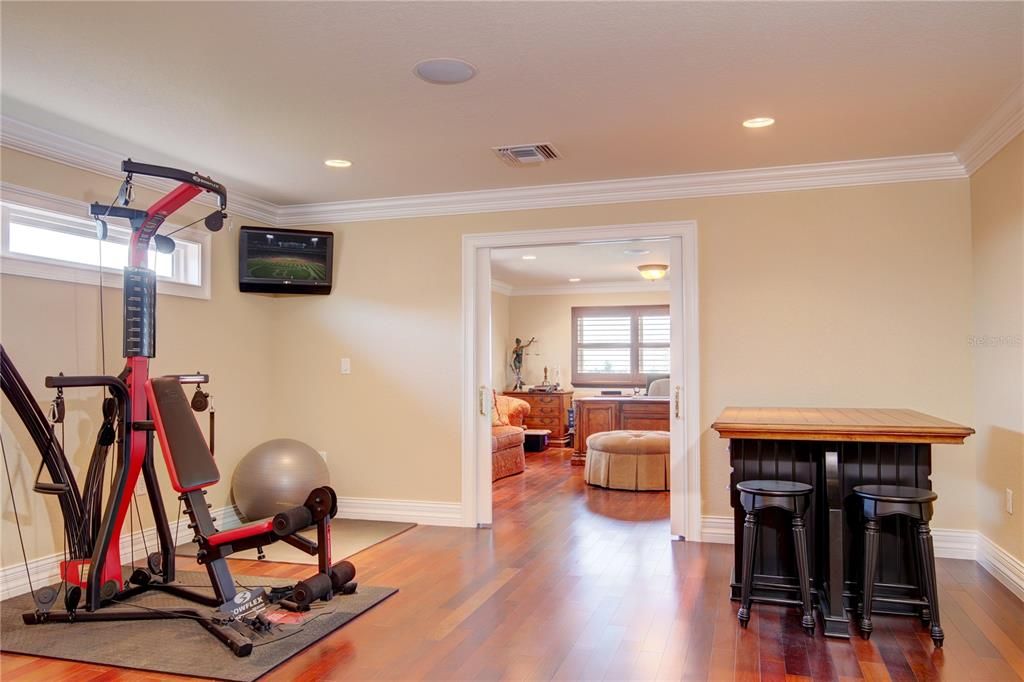 Fitness Equipment, Interior, Recessed Lighting, Wood Texture Flooring