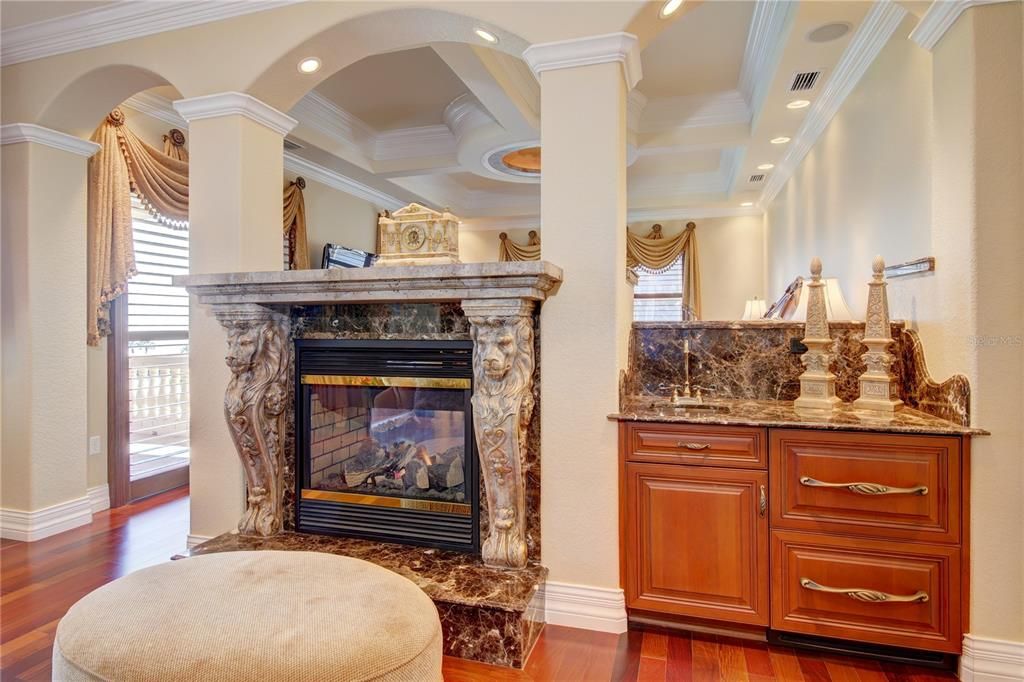 Fireplace, Interior, Recessed Lighting, Wood Texture Flooring