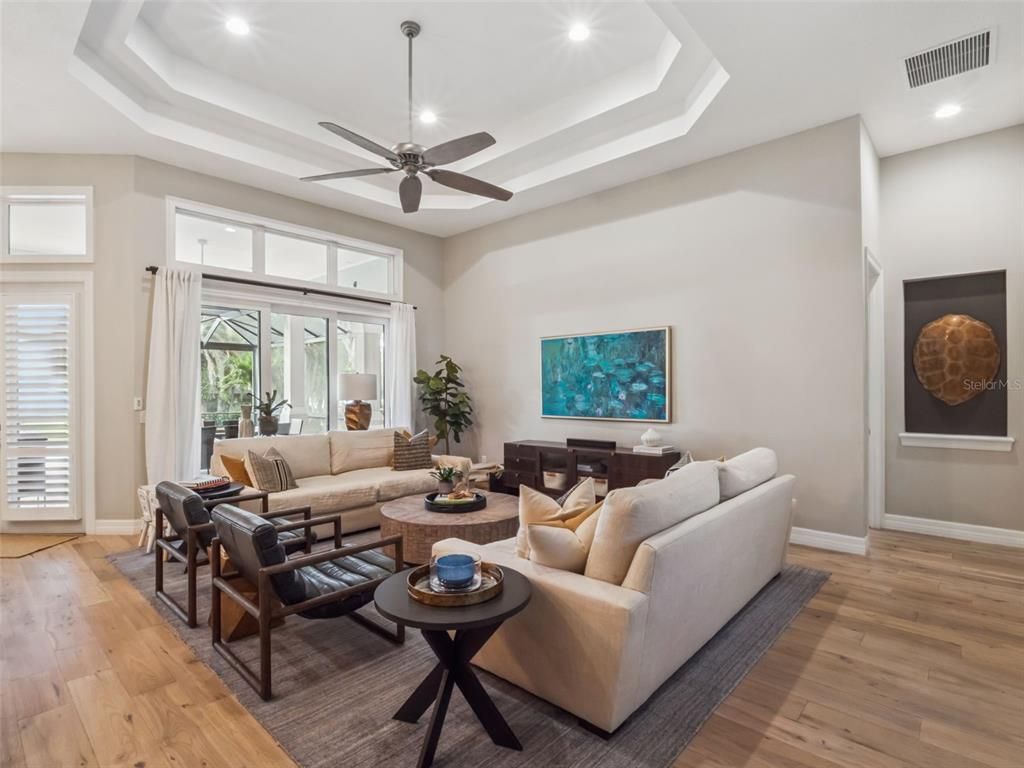Interior, Living room, Recessed Lighting, Wood Texture Flooring