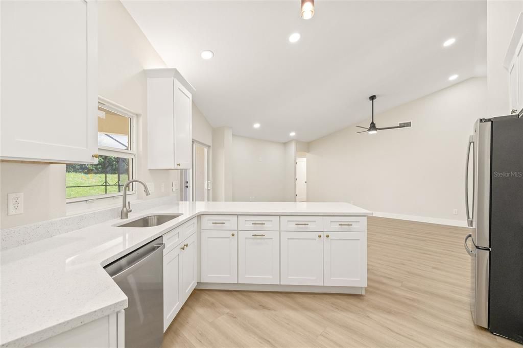 Interior, Kitchen, Recessed Lighting, Wood Texture Flooring