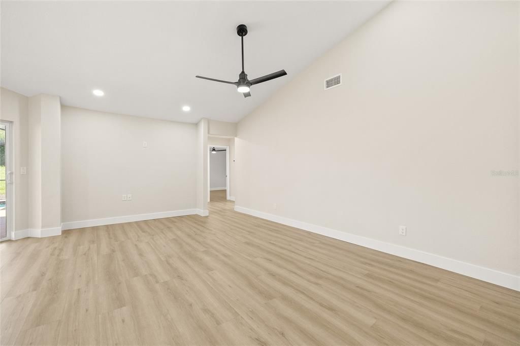 Empty room, Interior, Recessed Lighting, Wood Texture Flooring