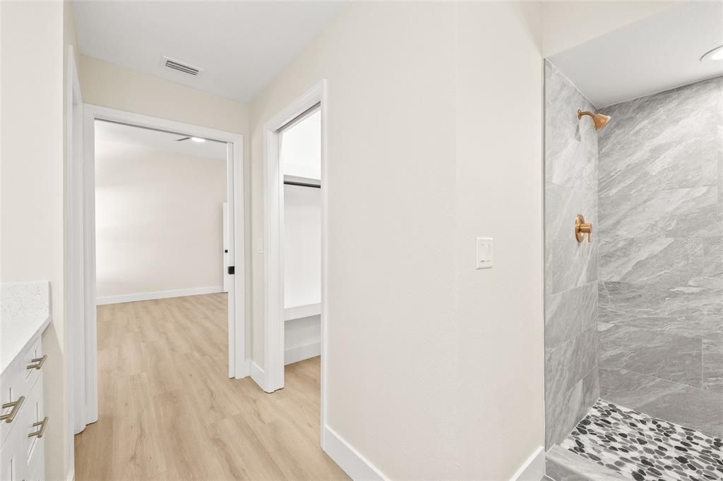 Bathroom, Interior, Recessed Lighting, Wood Texture Flooring