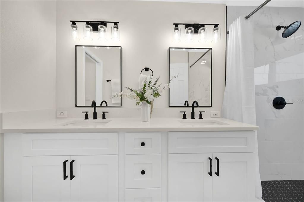 Bathroom, Dual Sink Vanities, Interior, Marble Walls