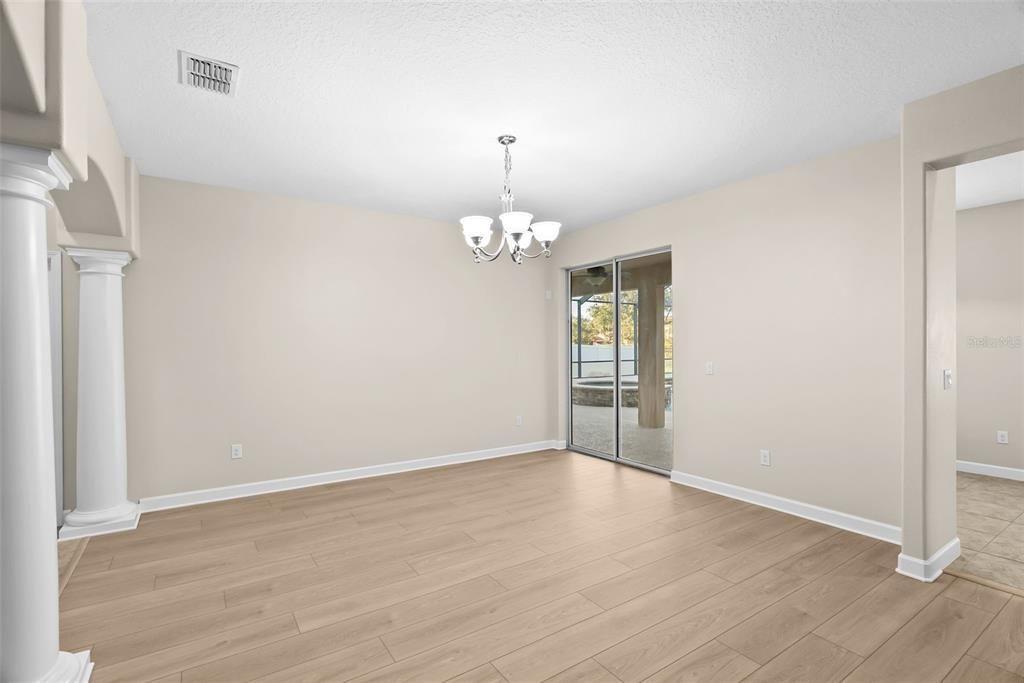 Chandelier, Empty room, Interior, Wood Texture Flooring