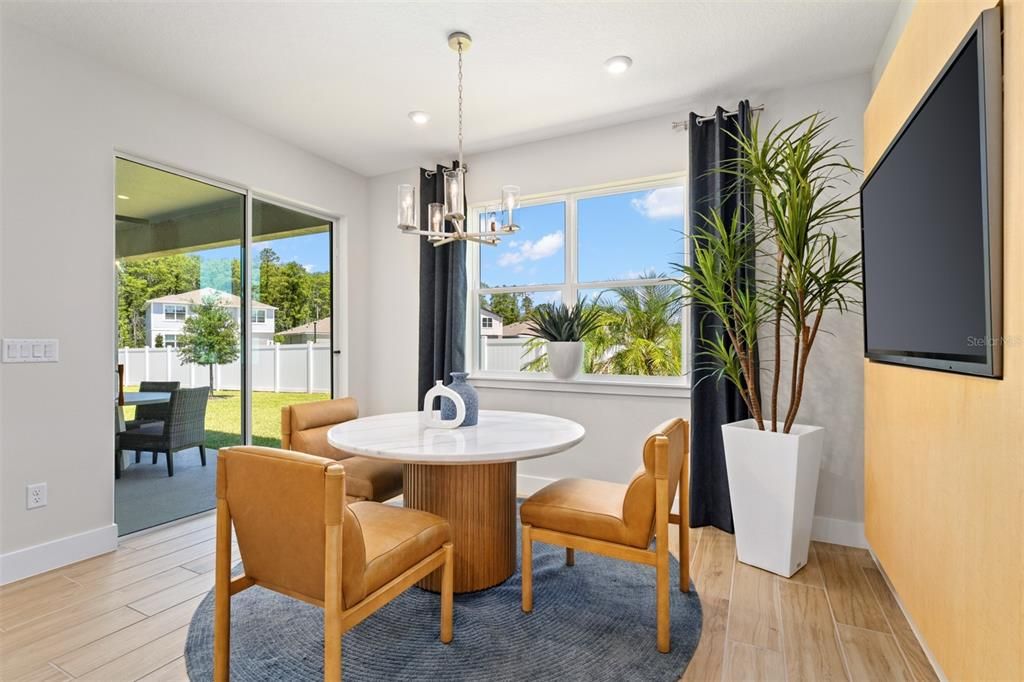 Dining room, Interior, Pendant Lights, Recessed Lighting, Wood Texture Flooring