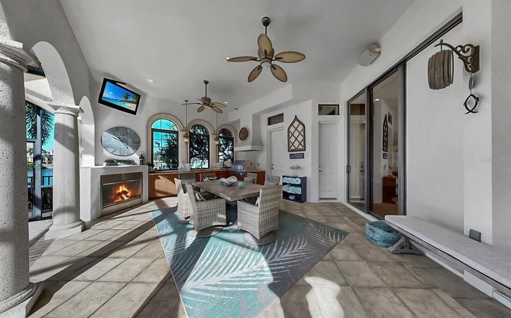 Dining room, Fireplace, Interior, Recessed Lighting