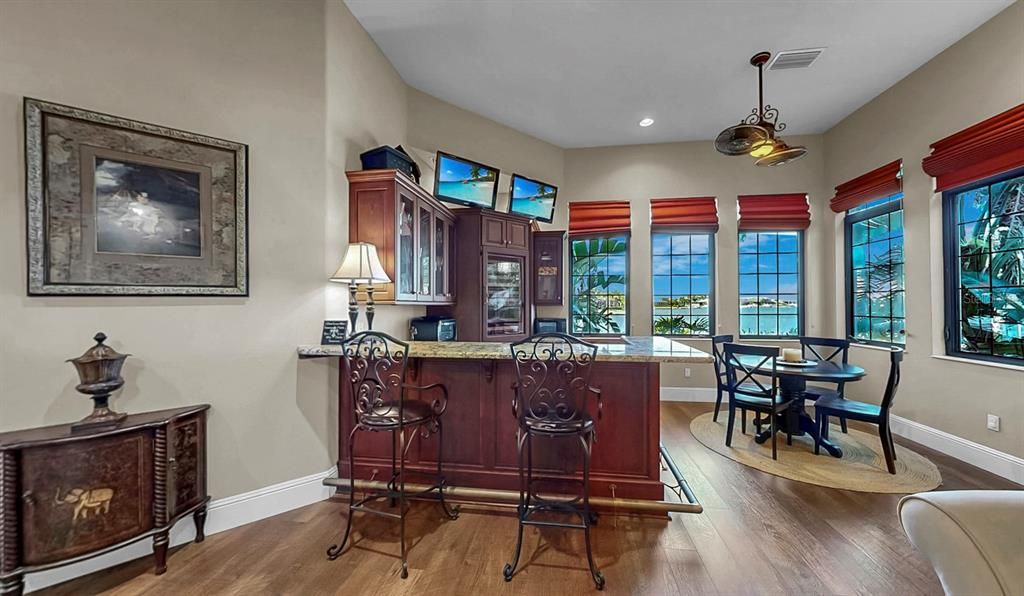 Dining room, Interior, Pendant Lights, Recessed Lighting, Wood Texture Flooring