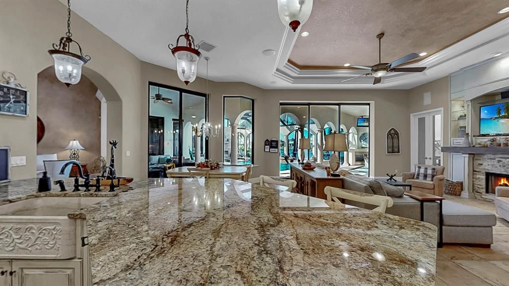 Dining room, Fireplace, Interior, Living room, Pendant Lights, Recessed Lighting