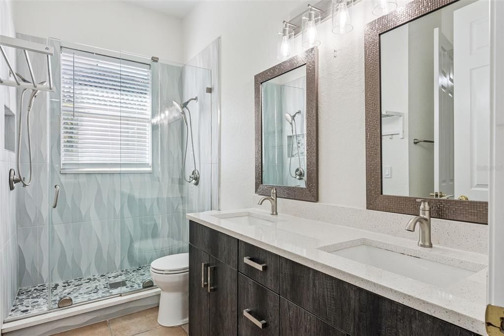 Bathroom, Dual Sink Vanities, Glass Shower, Interior
