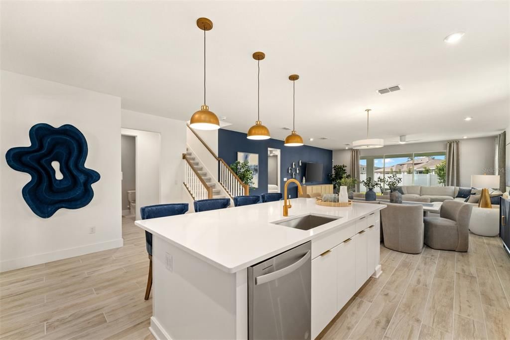 Dining room, Interior, Kitchen, Living room, Pendant Lights, Recessed Lighting, Wood Texture Flooring