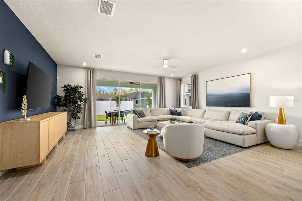 Interior, Living room, Recessed Lighting, Wood Texture Flooring