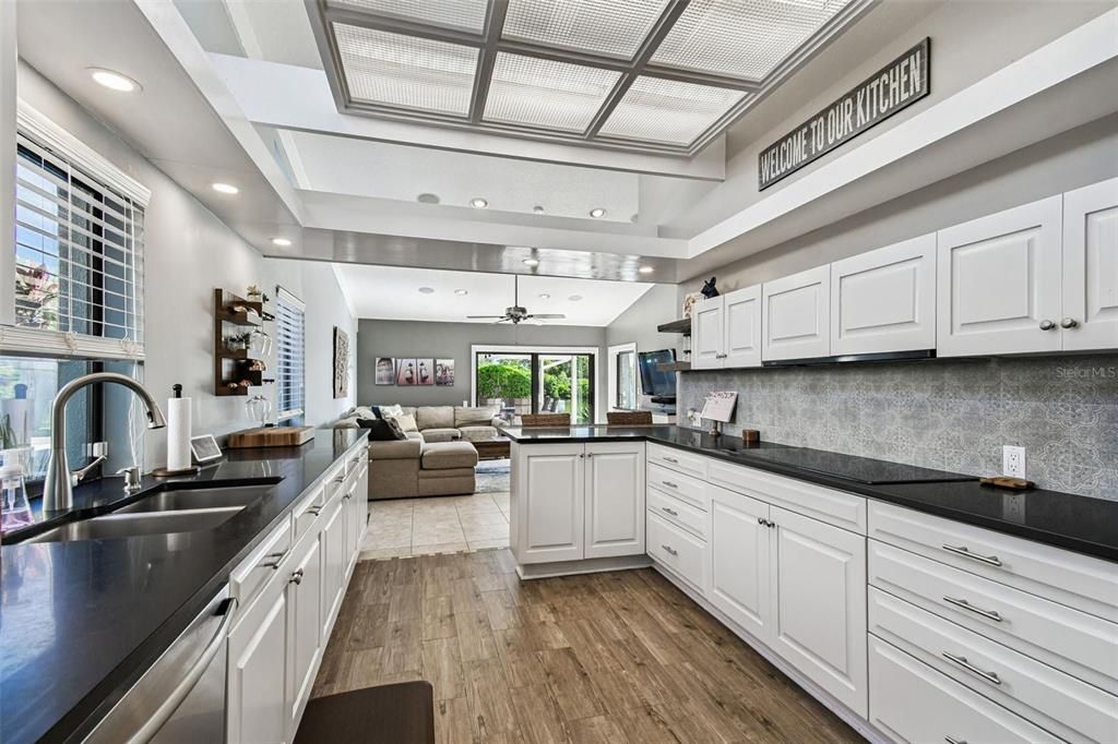 Interior, Kitchen, Living room, Recessed Lighting, Wood Texture Flooring