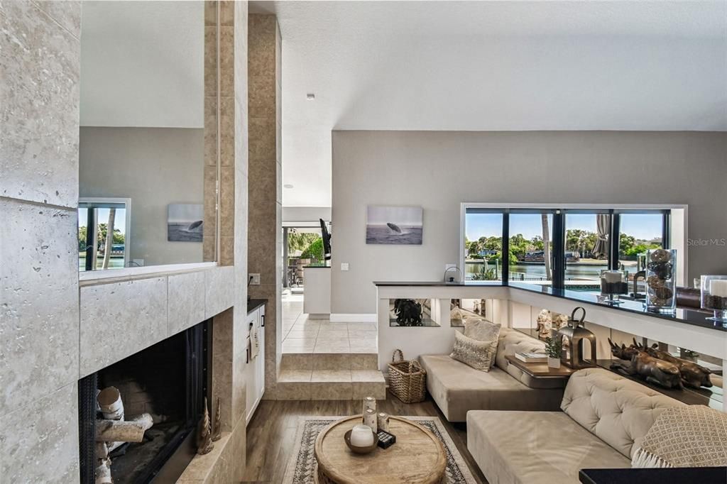 Fireplace, Interior, Living room, Water, Wood Texture Flooring