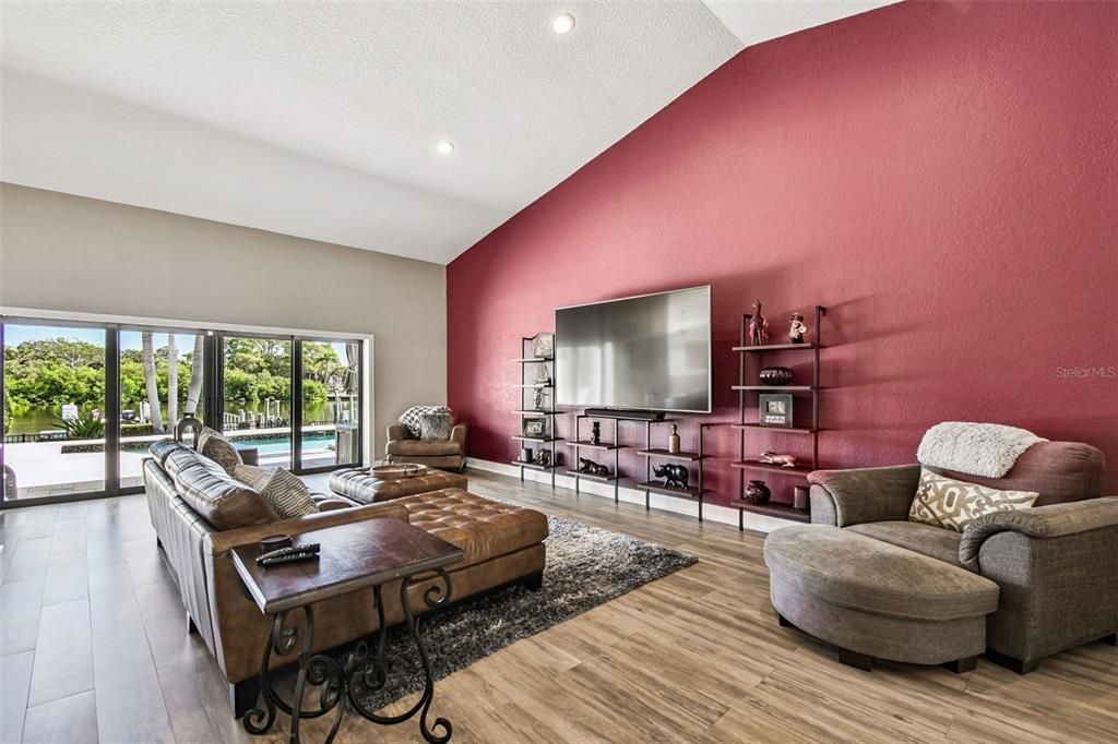 Interior, Living room, Recessed Lighting, Wood Texture Flooring