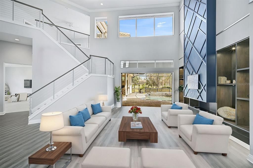 Interior, Living room, Recessed Lighting, Wood Texture Flooring