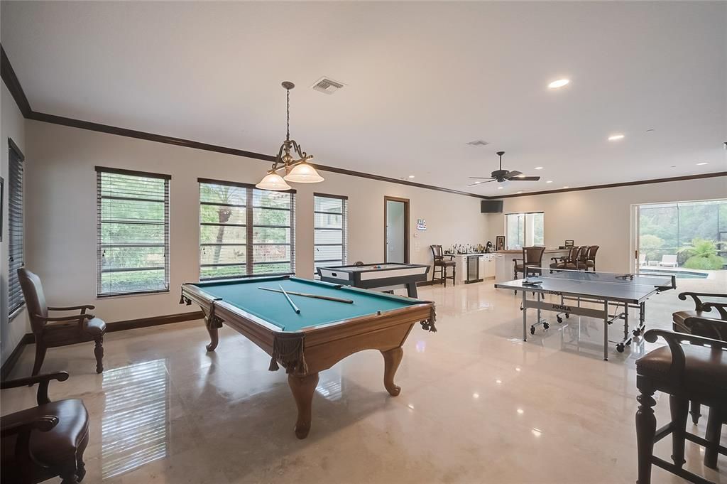 Billiard Table, Game Room, Interior, Pendant Lights, Recessed Lighting