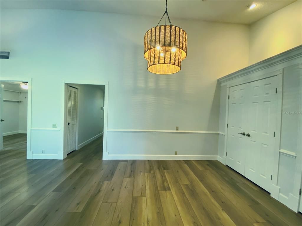 Empty room, Interior, Pendant Lights, Recessed Lighting, Wood Texture Flooring