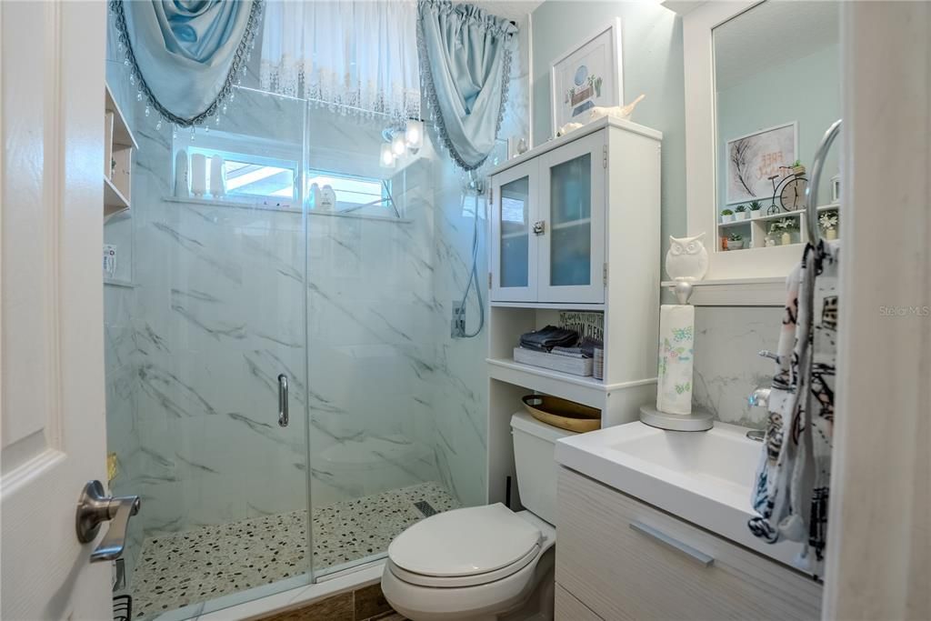 Bathroom, Glass Shower, Interior, Marble Walls