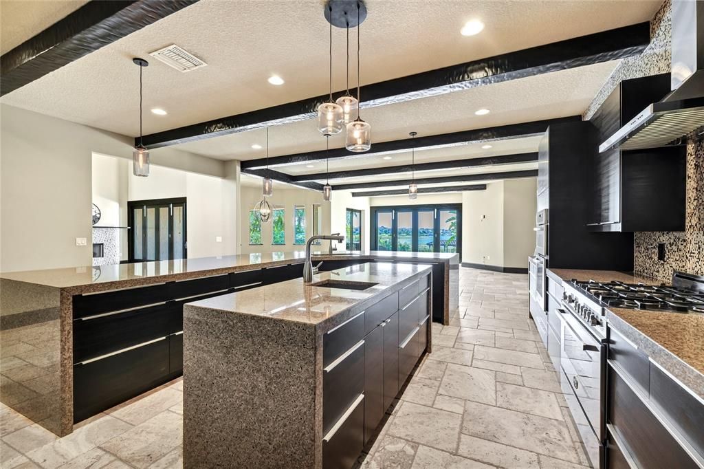 Interior, Kitchen, Pendant Lights, Recessed Lighting, Wooden Beams