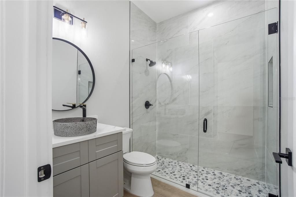 Bathroom, Glass Shower, Interior, Marble Walls