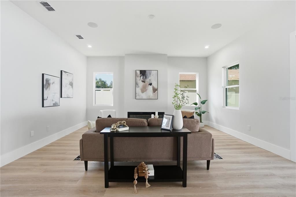 Home Office, Interior, Recessed Lighting, Wood Texture Flooring