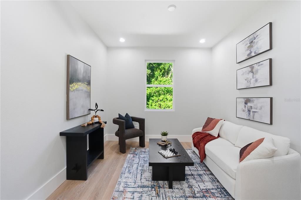 Interior, Living room, Recessed Lighting, Wood Texture Flooring