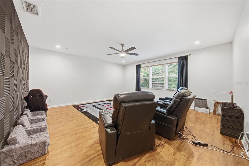 Home Theatre Room, Interior, Recessed Lighting, Wood Texture Flooring