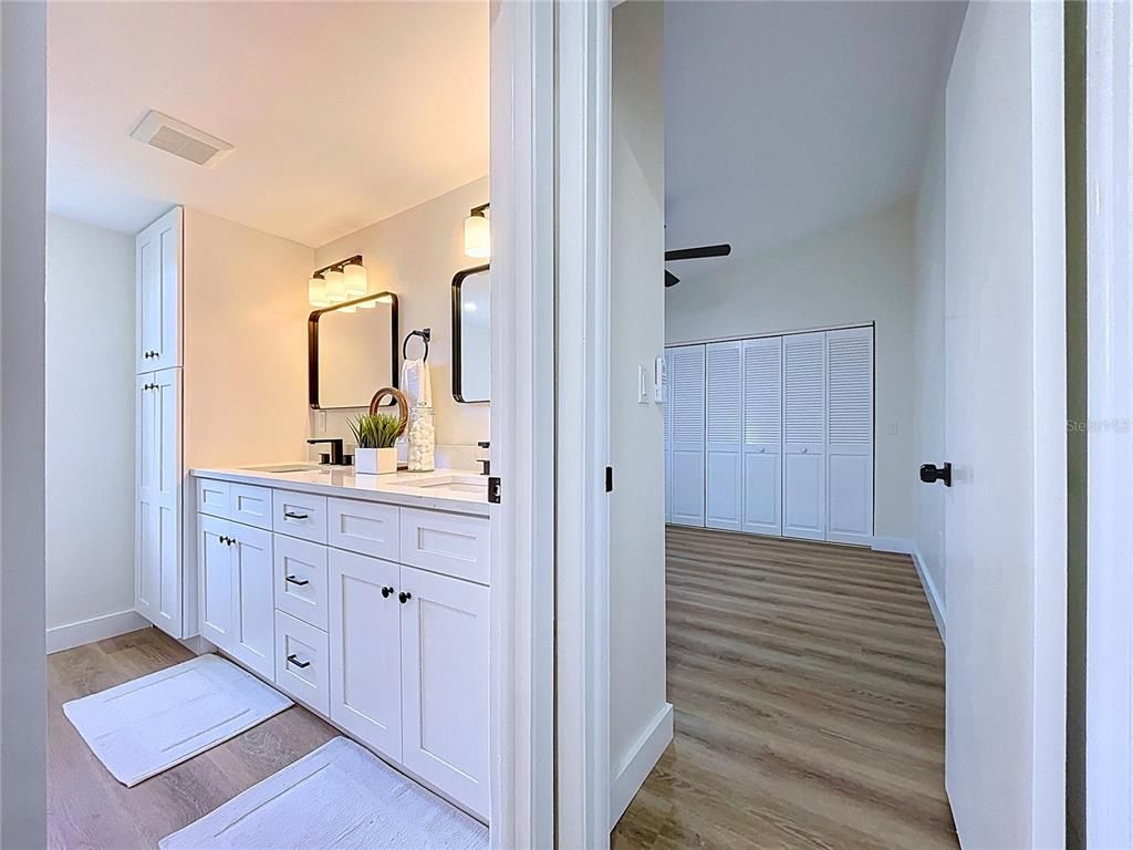 Bathroom, Dual Sink Vanities, Interior, Wood Texture Flooring