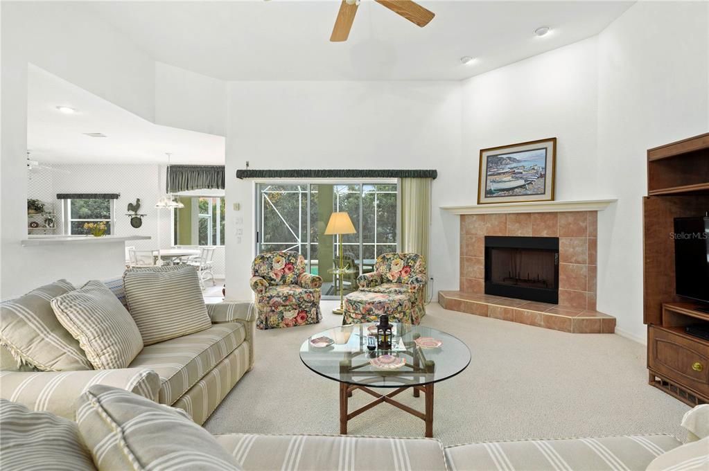 Dining room, Fireplace, Interior, Living room, Pendant Lights, Recessed Lighting