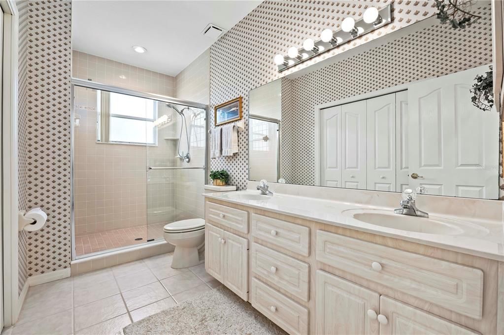 Bathroom, Dual Sink Vanities, Glass Shower, Interior, Recessed Lighting