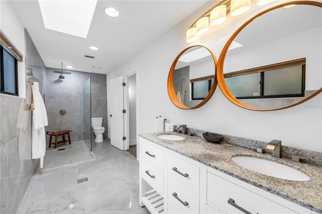 Bathroom, Dual Sink Vanities, Glass Shower, Interior, Recessed Lighting