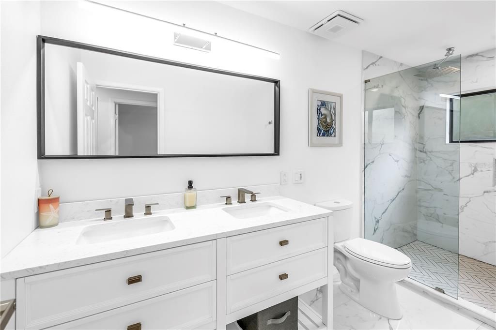 Bathroom, Glass Shower, Interior, Marble, Marble Walls